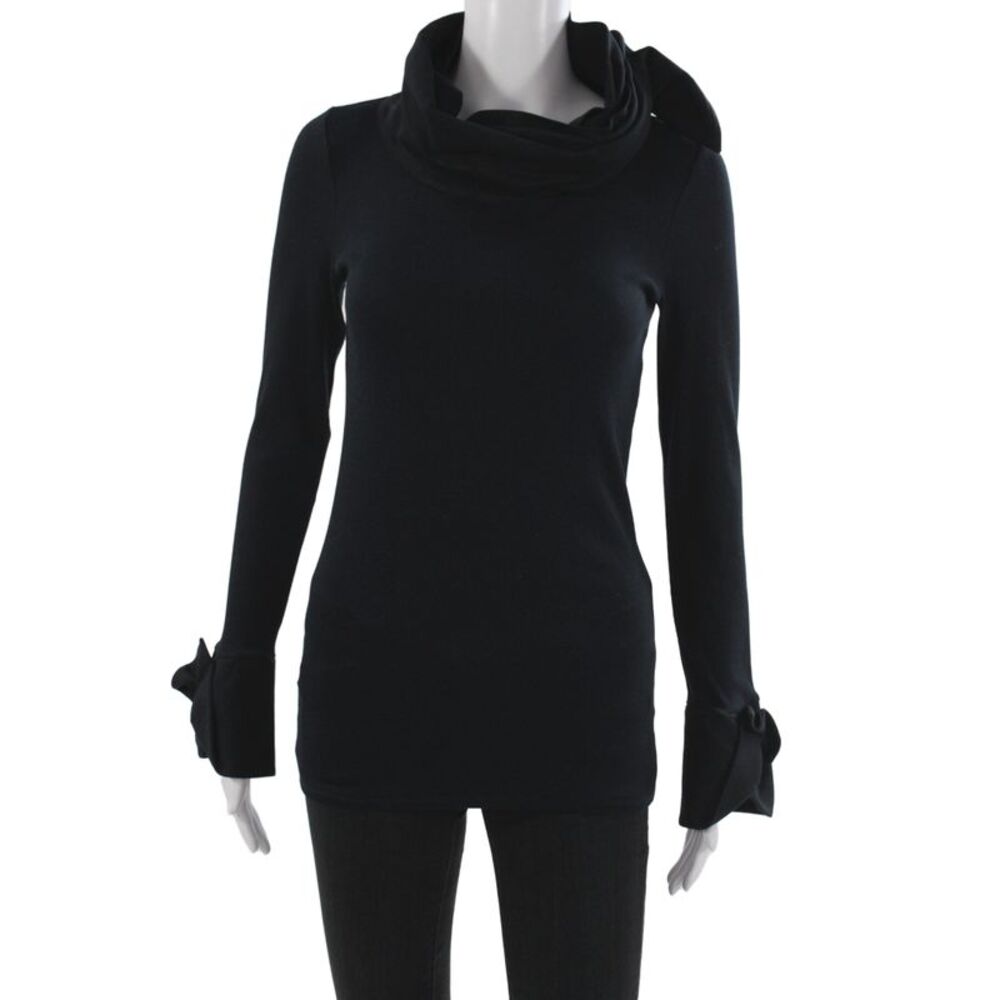 Brunello Cucinelli Womens Black Cotton Lycra Mock Neck Long Sleeve Tunic Size M